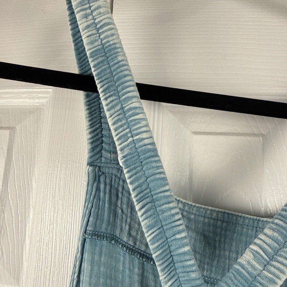 Zenana Dusty Teal Washed Double Gauze Wide Leg Overalls NWOT BOHO - Picture 9 of 15